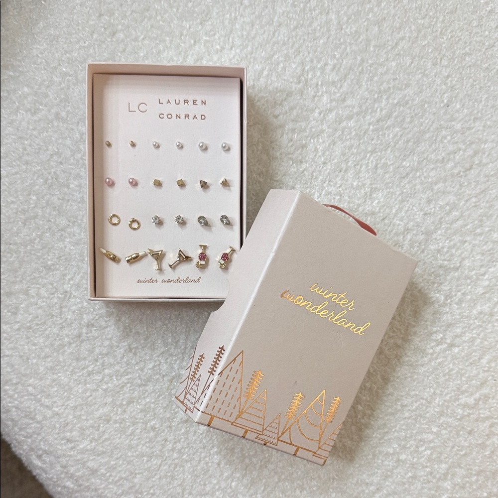 LC Lauren Conrad Winter Wonderland Earring Set - Gold, Pink, Silver NEW
